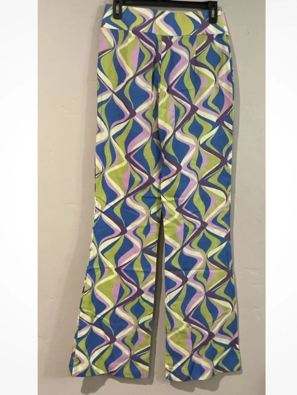 Zara Linen Blend Flared High Rise Pants Multicolor Geometric Print Sz Med